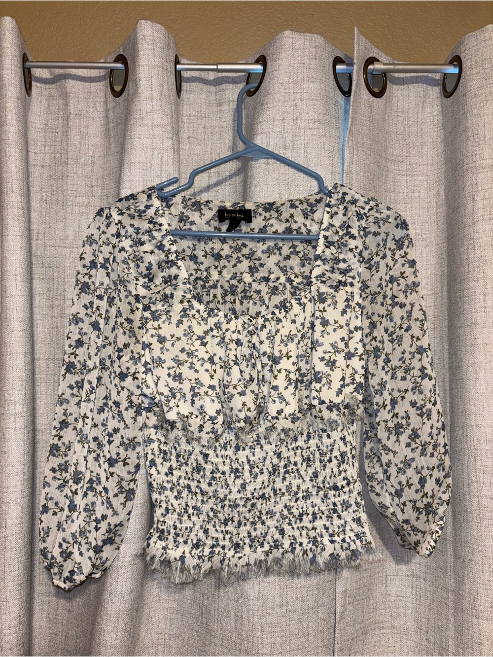by & by Cream Blouse with Blue Floral Print